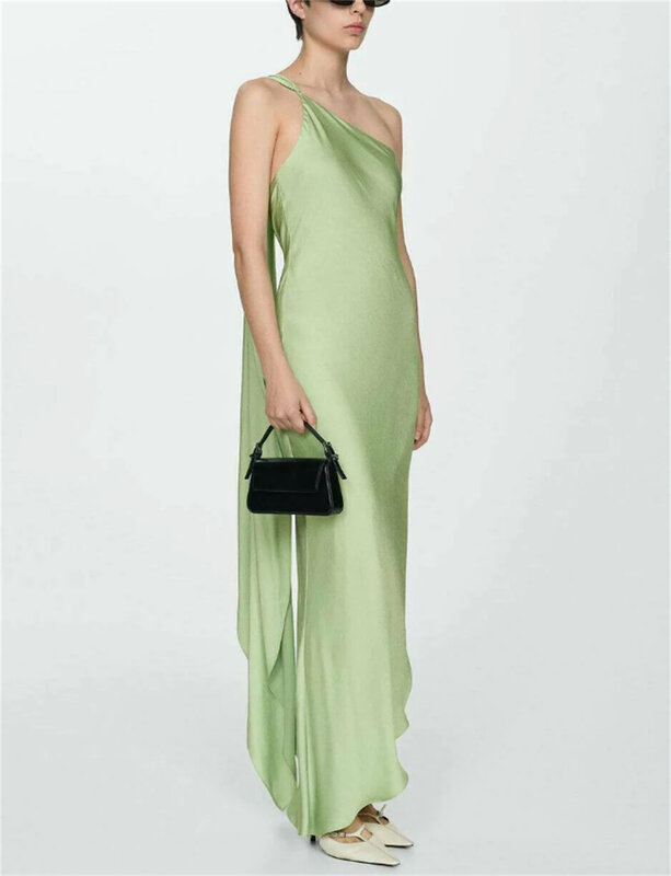 Elegancka zielona sukienka na formalne okazje Prosta sukienka wieczorowa z jednym rękawem Damska sukienka do kostek Niestandardowa koronkowa sukienka na imprezę z tyłu