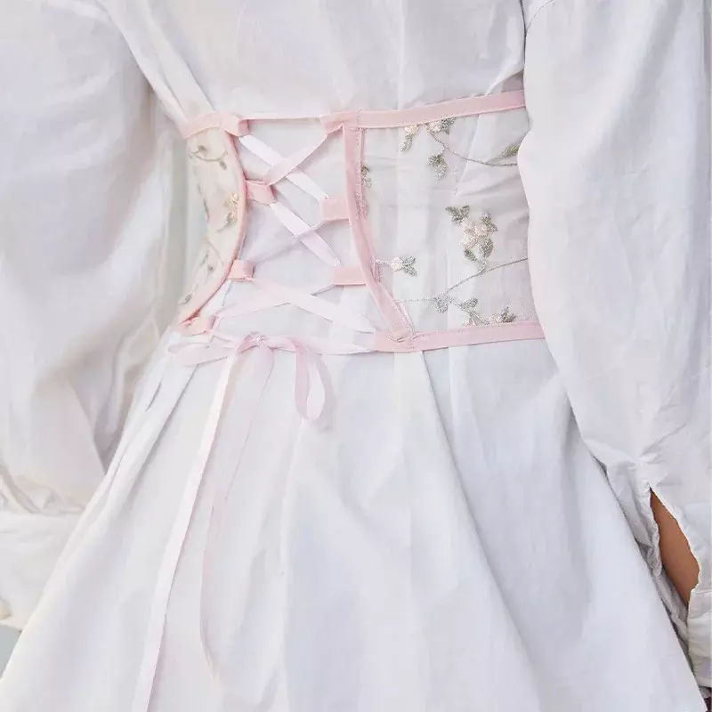 Corsetti a vita alta moda ricamo floreale corsetto nero Harajuku maglia Vintage vedere attraverso la vita Shaper corsetti Cummerbunds