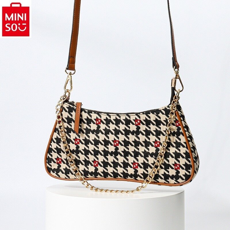 MINISO Disney Light Luxury Checkered Chain Underarm Bag for Women's Fashion High Quality Dinner Storage Cambridge Bag