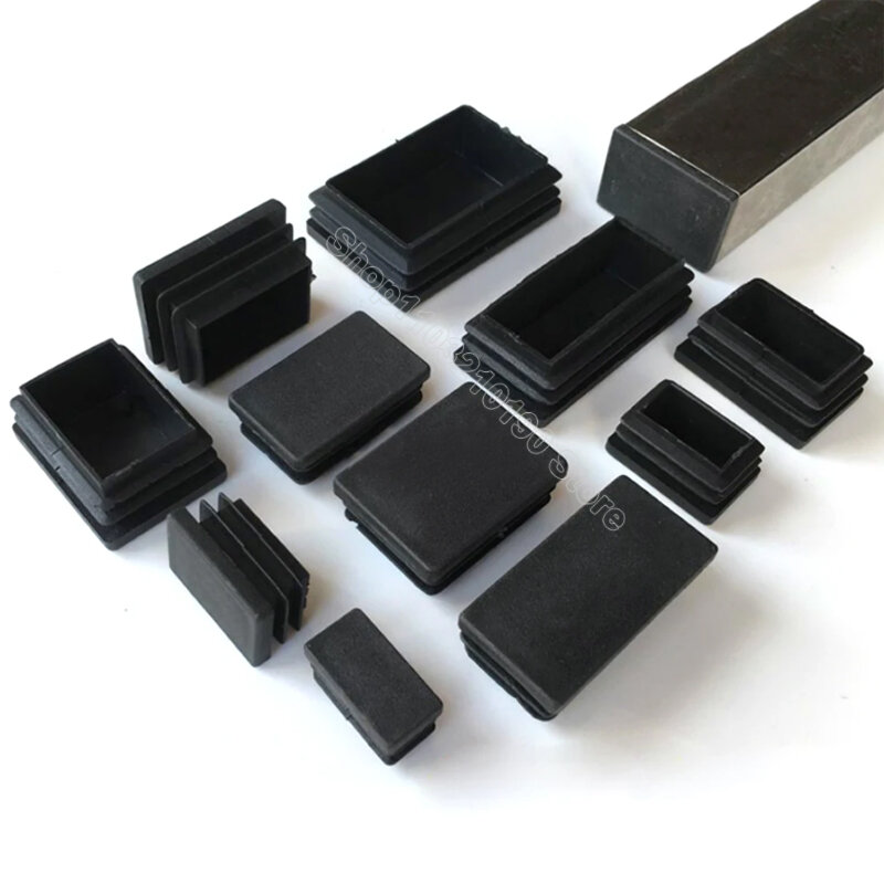 Tapón de tubo de acero Rectangular negro, almohadilla protectora antideslizante para patas de muebles de plástico, insertos de tapón, 10-160mm