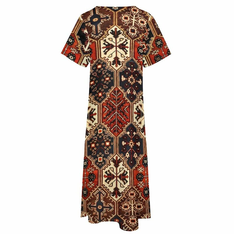 Robe maxi de plage à imprimé patchwork ethnique vintage tribal, robes longues décontractées, vêtements graphiques à col en V, mode estivale, grande taille