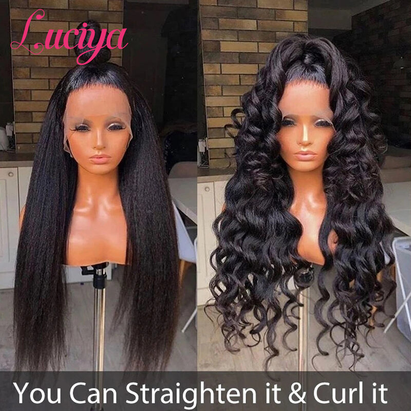 Luciya-pelucas de cabello humano con encaje Frontal HD para mujer, cabello rizado, liso, rizado, sin pegamento, estilo de onda corporal Yaki