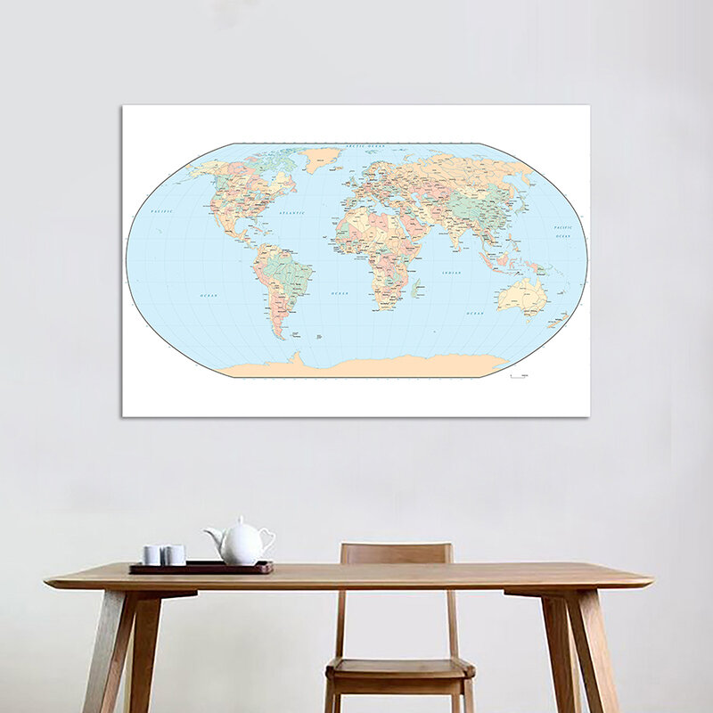 แผนที่โลก Mercator ขนาด150x100ซม. แผนที่กันน้ำแบบไม่ทอไม่มีธงประเทศสำหรับการเดินทางและการท่องเที่ยว