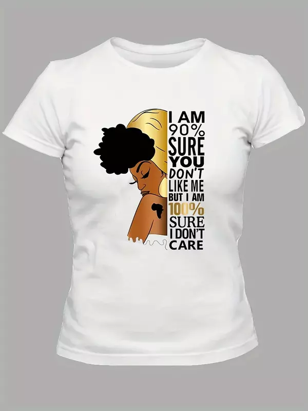 I Don't Care 프린트 티셔츠, 반팔 캐주얼 상의, 라운드넥 운동 상의, 여성 의류, 여름 및 용수철