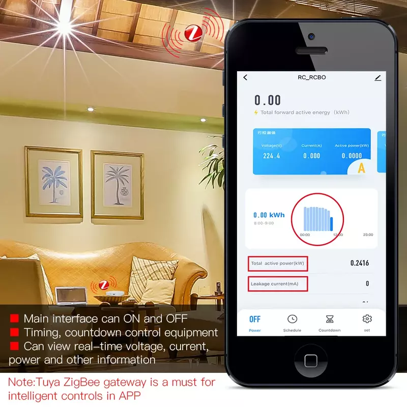 Zigbee inteligente proteção contra vazamento interruptor monitoramento de energia 2p/4p sobrecarga proteção contra curto circuito vida inteligente app alexa