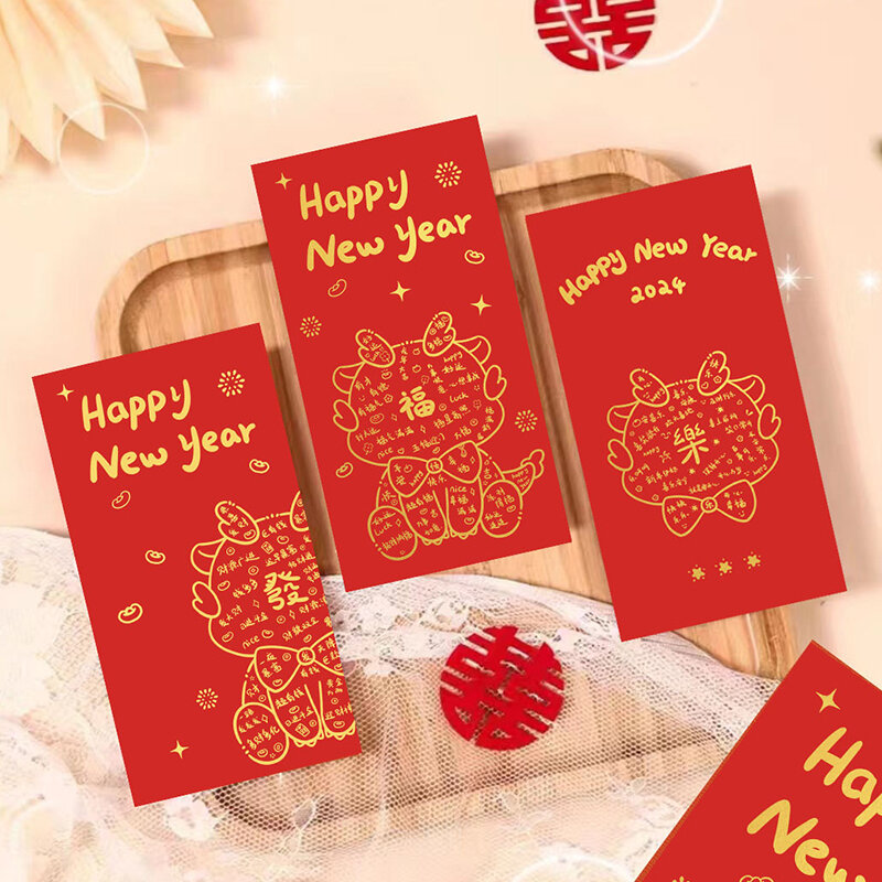 Envelopes vermelhos com dragão dos desenhos animados para o ano novo, festival da primavera, pacotes de dinheiro da sorte, saco do presente, hongbao, 2022, 6 unid