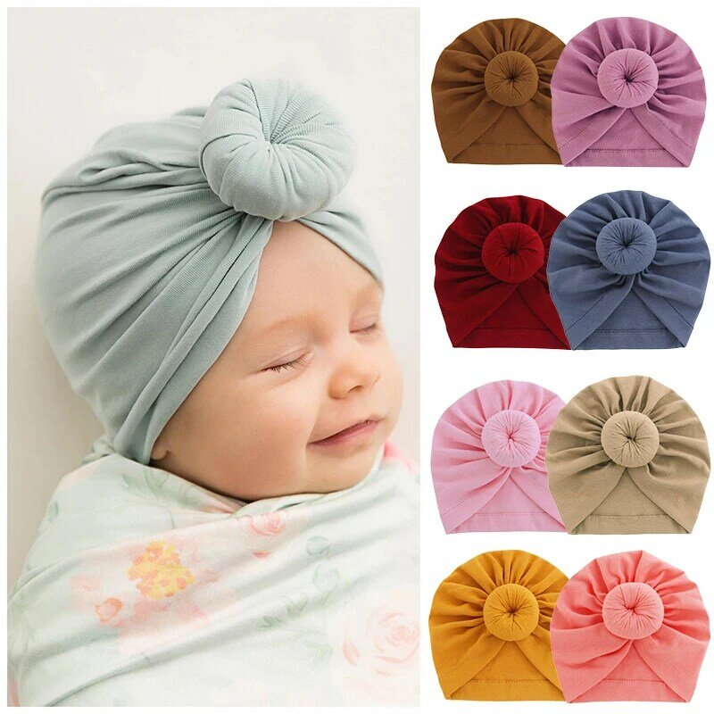 Chapéu monocromático de algodão turbante para bebê recém-nascido, bonito top atado headwraps, boné infantil, acessórios para menina e menino