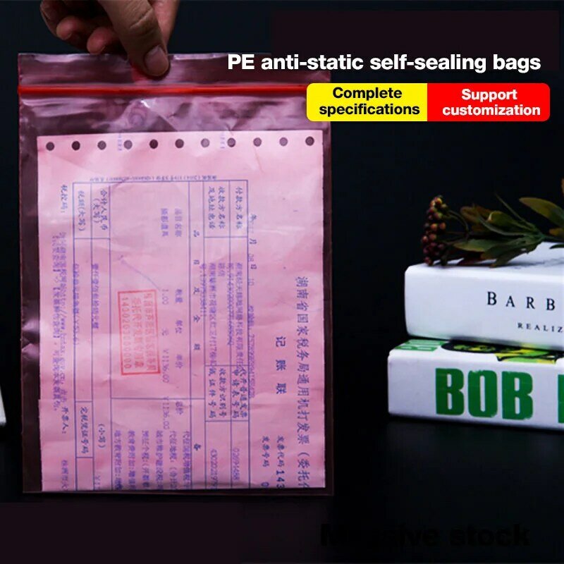 Waterproof Self Seal Storage Packaging Bag, vermelho, anti-estático, ESD, Zip Lock, 50pcs