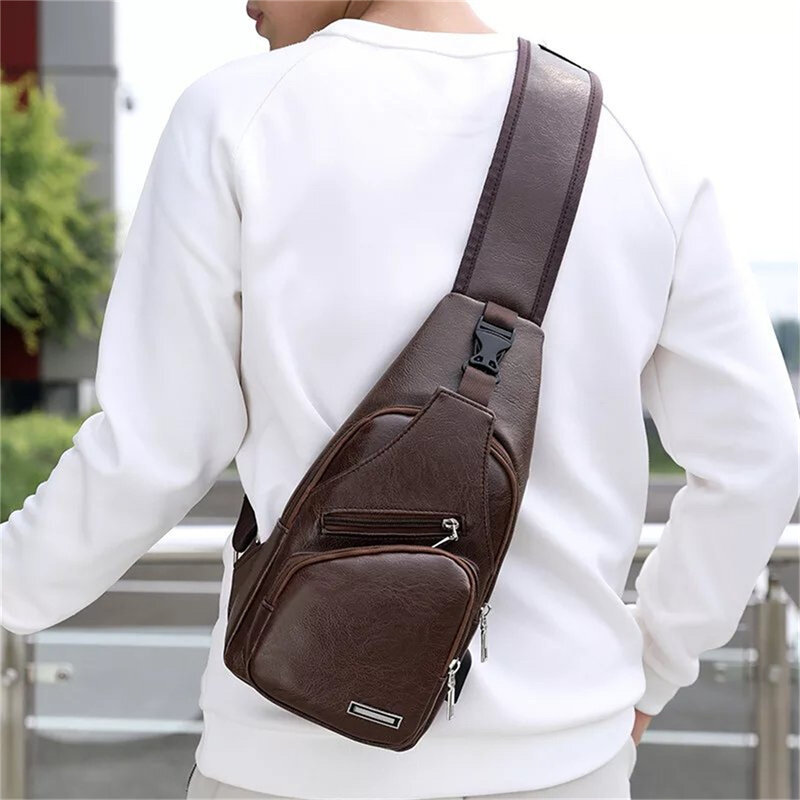 USB Charging Chest Bag With Headset Hole Men Multifunction Single Strap Anti-theft Chest Bag Adjustable Shoulder Strap