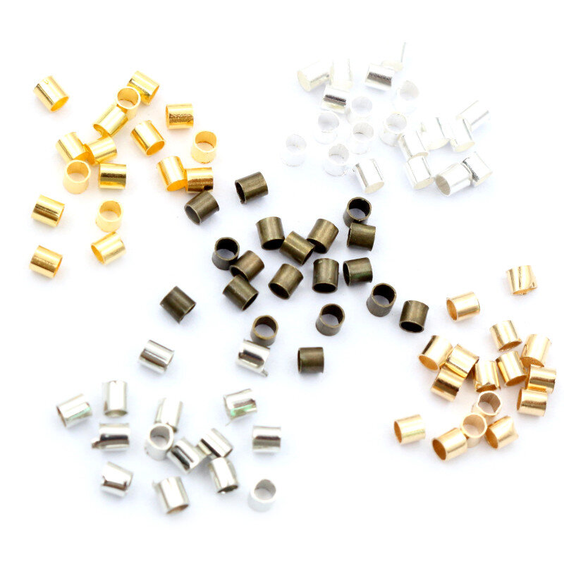 500pcs 1.5 2.0 milímetros de Ouro Cor Prata Tubo Crimp Finais Beads Stopper Spacer Beads Para DIY Fazer Jóias Colar apreciação Suprimentos