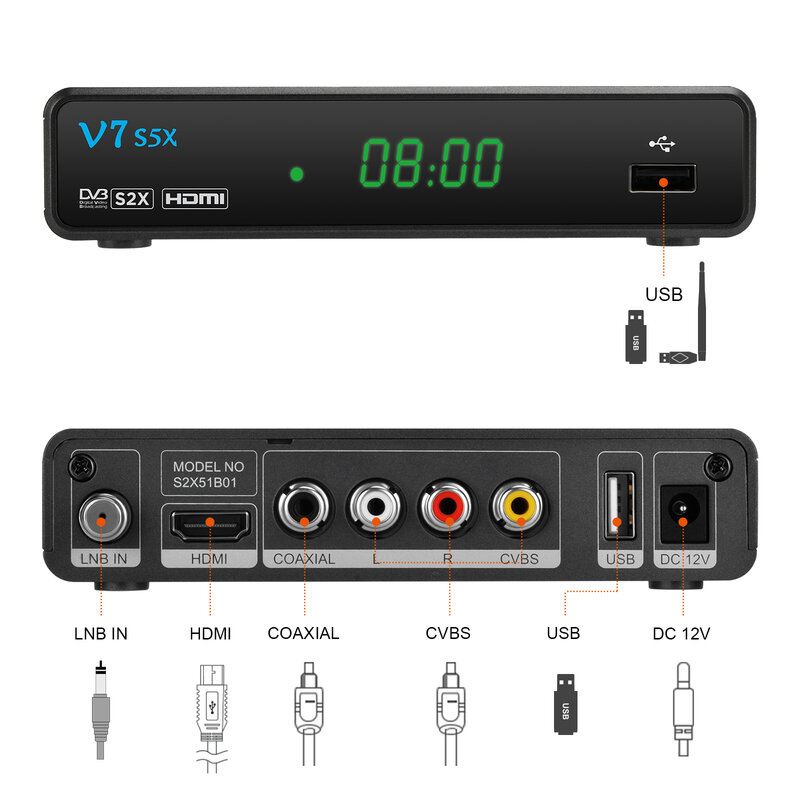 GTMEDIA-Récepteur TV Satellite V7S5X, Récepteur Numérique Wifi USB, Décodeur H.disparates, Full HD 1080P, DVB-S2X/Ltd/S, Stock en Espagne