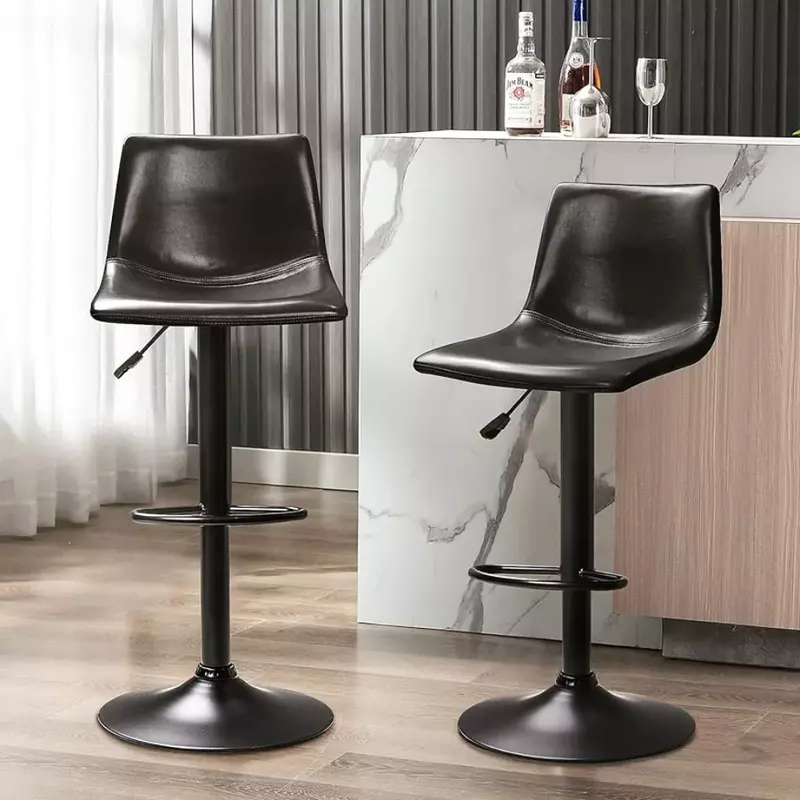 Zestaw 2 nowoczesnych krzesła barowe obrotowych z stołek barowy s, oparcie z wysokim zapięciem, regulowane stołek barowy tapicerowane ze sztucznej skóry do krzeseł