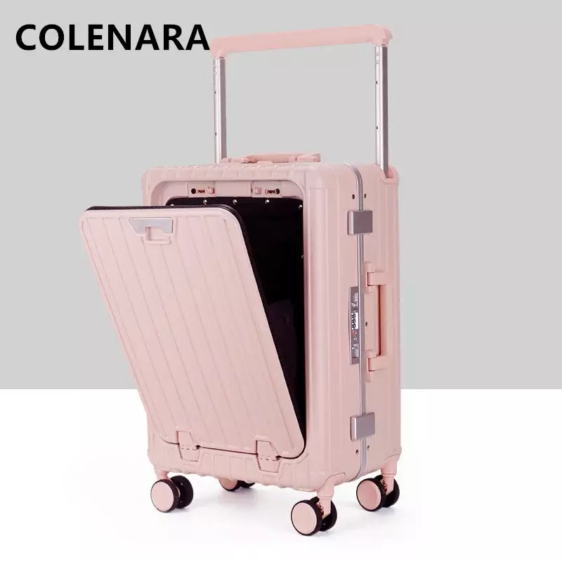 COLENARA-Laptop Mala Frente Abertura Alumínio Quadro Trolley Case, bagagem de viagem de bagagem, ABS e PC Embarque Caixa, 20"