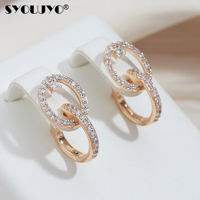 SYOUJYO Shiny Natural Zircon Pierced Earrings For Women 585 Rose Gold Color Cute Jewelry