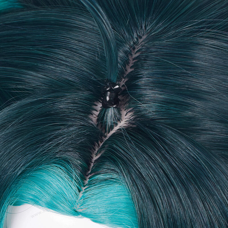 Xiao Wig Cosplay 35cm Wig kepang campuran hijau pendek Wig Cosplay sintetik tahan panas Anime + topi Wig
