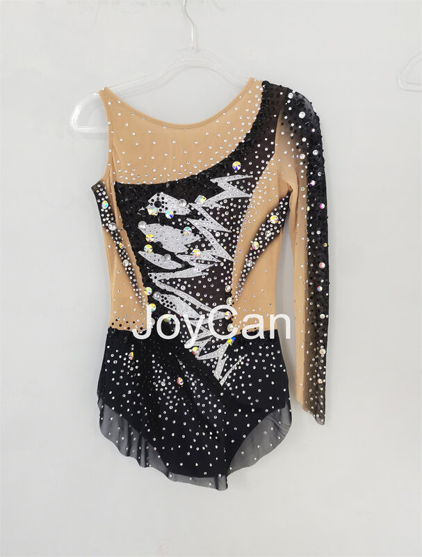 جويكان-أحجار الراين ثدي جمباز للنساء ، سبانديكس أسود ، ملابس رقص أنيقة للفتيات ، منافسة