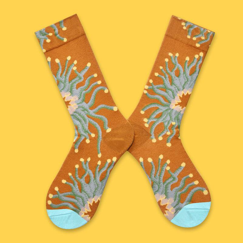 Calcetines de tubo alto de la serie de plantas del bosque francés para mujer, medias de marea, calcetines de corazón, otoño e invierno, nuevo