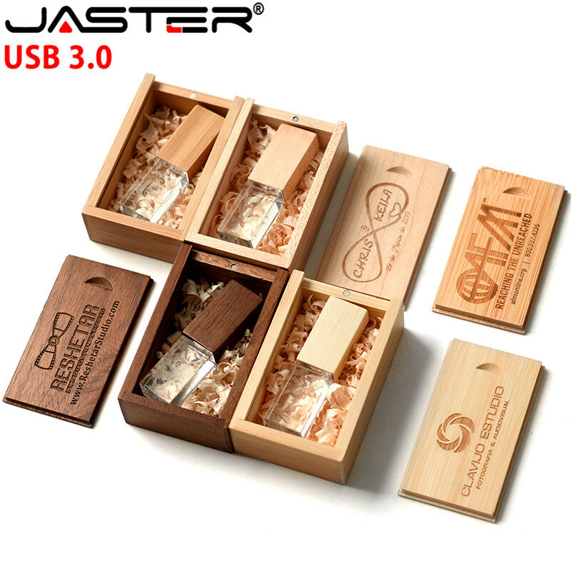 Флэш-накопители JASTER USB 3,0 объемом 64 ГБ, деревянные кристаллы, бесплатный логотип на заказ, флэш-накопитель 32 ГБ 16 ГБ, креативный деловой подарок, карта памяти, U-диск