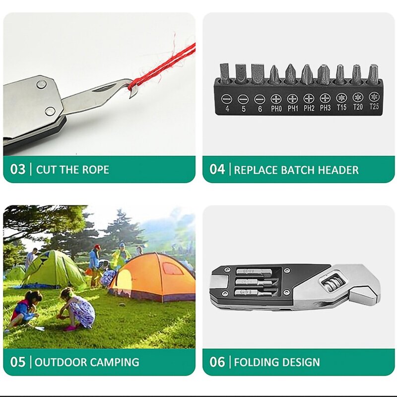 Adjustable Wrench Replaceable Screwdriver Head Portable Household Tool Kit With Storage Bag