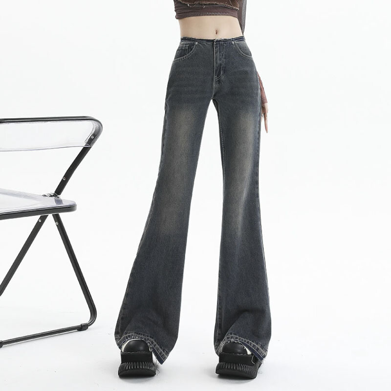 Vintage workowate dżinsy dzwony 2023 jesienno-niebieskie niskie spodnie Streetwear Vintage nowa moda workowate dżinsy kobiety modne spodnie damskie