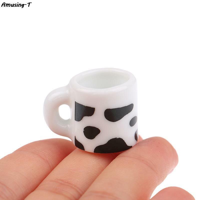 Dollhouse Miniature Simulation Cow Pattern Ceramic Mug Model DIY Accessories Ornament Toy