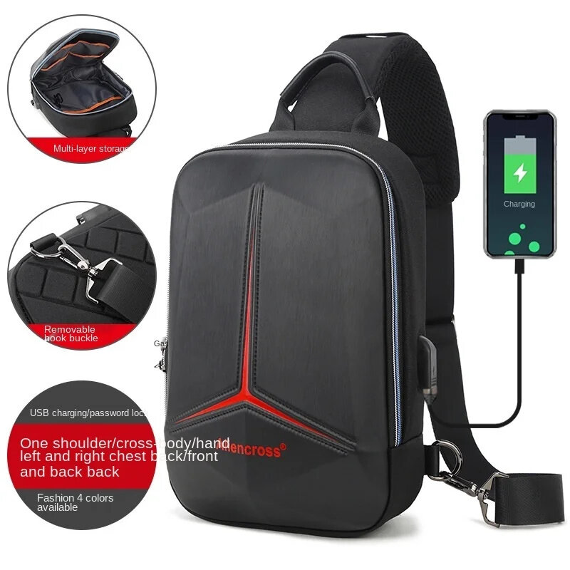 2024 New Polyhedron Men chest With USB charging Shoulder Bag husband Waterproof Password anti-theft crossbody bag Chest Pack