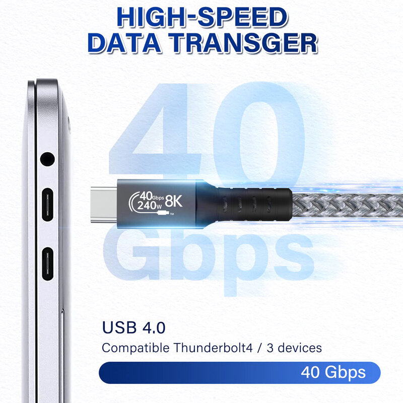 Ugourd สาย USB4 40Gbps 240W Thunderbolt 4 Type C สายชาร์จเร็ว Thunderbolt3 USB C TO C สายถ่ายโอนข้อมูลสำหรับ egpu
