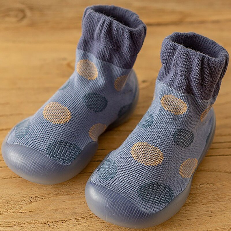 Zapatos Retro de lunares para bebé, calcetín de longitud media, suela suave, talla grande 5