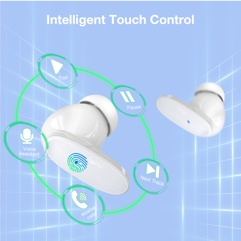 Auriculares TWS inalámbricos por Bluetooth 5,3, cascos de graves profundos, sonido HIFI, Control táctil inteligente con micrófono, controlador dinámico de 10mm, 1Hora