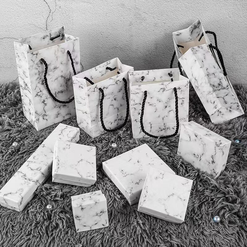 Caja Blanca marmoleada de 24 piezas, caja de exhibición de embalaje de cartón para collar, pulsera, anillos, regalos, organizador de joyería, soporte rectangular