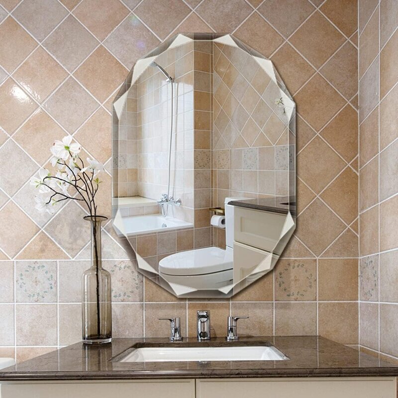Cermin rias kamar mandi tanpa bingkai, tepi miring tunggal, 30 "X 36"