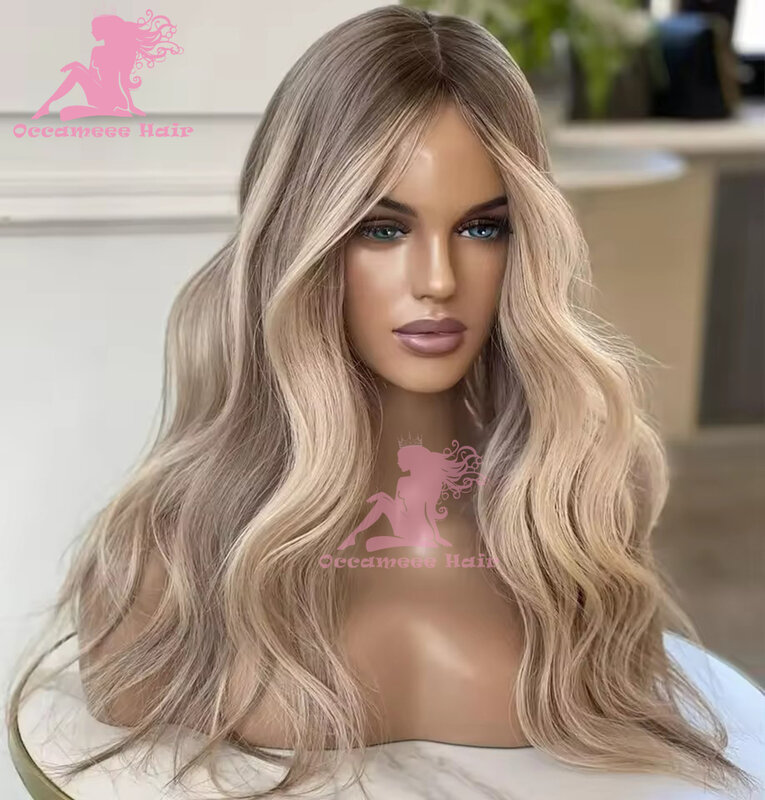 Podkreśl ludzkie włosy 360 koronkowa peruka frontalna blond Ombre zimna brązowa przezroczysta koronka naturalną linią włosów ciało fala dziewica Remy Cuticl