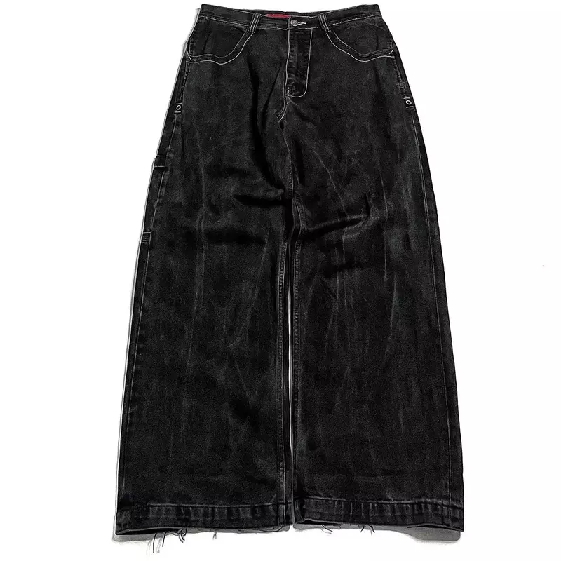 Harajuku JNCO haftowane workowate dżinsy nowy Hip Hop Retro czaszka grafika spodnie dżinsowe mężczyzn kobiety Goth Jeans wysoki stan szerokie spodnie
