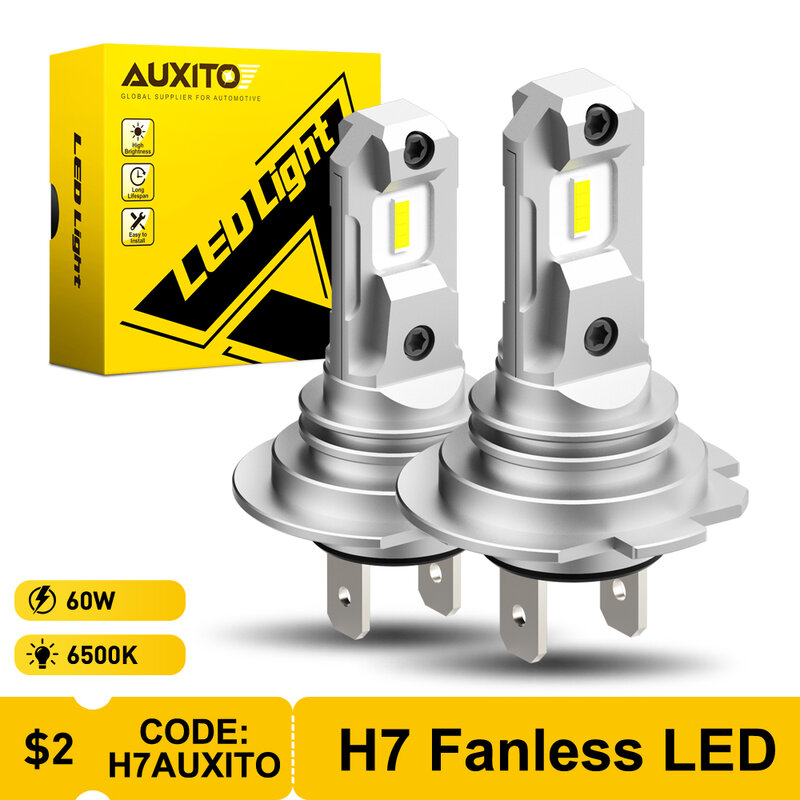 AUXITO 2 قطعة H7 LED المصابيح الأمامية حجم صغير بدون مروحة لاسلكية للسيارات المصباح CSP LED H7 السيارات ديود مصباح 6500K 360 درجة شعاع زاوية