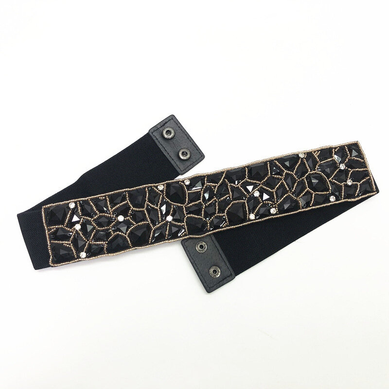Drill-cinturilla elástica decorativa tridimensional para mujer, prenda que combina con todo, color negro