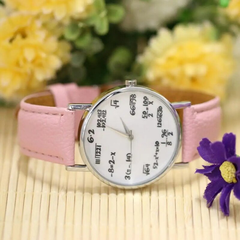 Reloj de pulsera de cuarzo con correa de cuero para mujer, pulsera blanca con diseño de fórmula matemáticas, gran oferta