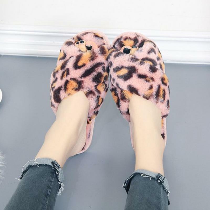 Pantofole a fascia incrociata da donna Open Toe Leopard Print pantofole soffici pantofole da donna House Warm Bedroom Shoes For Indoor Outdoor