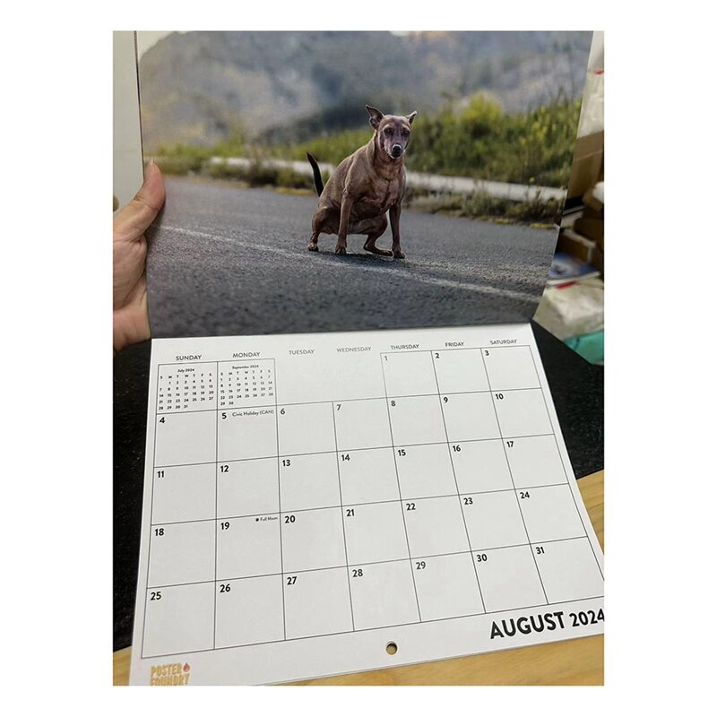 Dogs Pooping 2024 Wall Calendar Funny Dog Pattern 2024 Wall Calendar for New Year Christmas Gifts