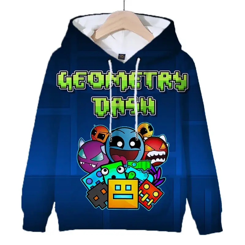 Game Geometry Dash Print Hoodies Kids, pulôver de manga comprida, blusa casual dos desenhos animados, roupas engraçadas, moletom para outono e inverno para meninos e meninas