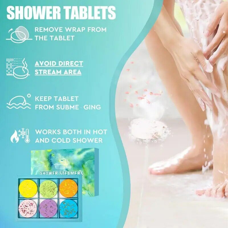 Tabletas de ducha de aromaterapia, 6 piezas, vaporizadores refrescantes de ducha, autocuidado, flores secas