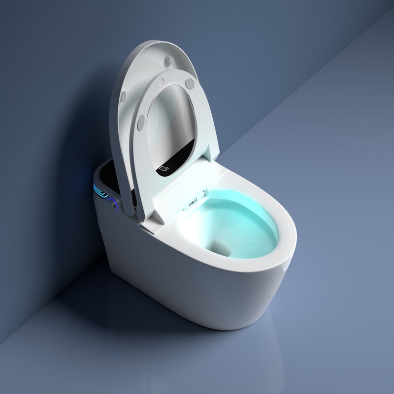 Toilet inteligente montado en el suelo de EE. UU., Sensor empotrado, inteligente, automático, secado caliente, s-trap