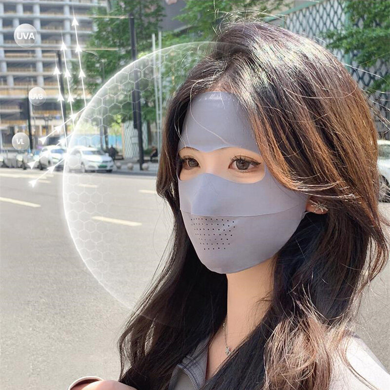 Masker Wajah penuh pelindung matahari, penutup wajah musim panas anti UV Cepat Kering bernapas bagian dahi dapat dilepas tanpa jejak sutra es