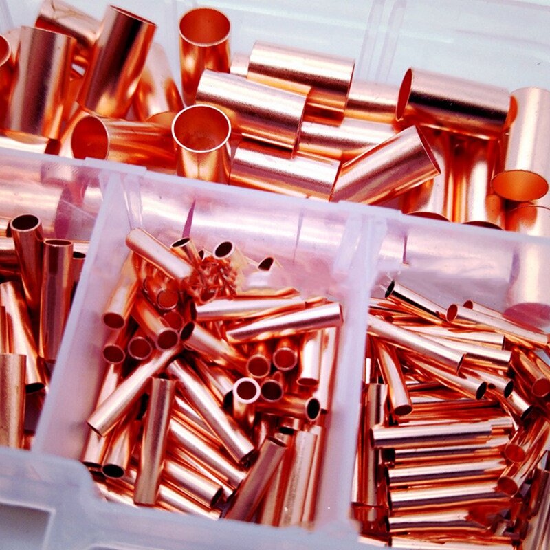 250Pcs GT Copper Connecting Pipe Wire Joint Small Copper Tube Terminal Cable Lug Bootlace Ferrule Kits