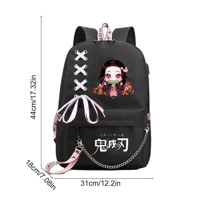 Demons Slayer Schoolbag | Anime Shoulders Bags with USB Charge Port | Large Capacity Student School Bookbag Zip Travel Laptop Ba