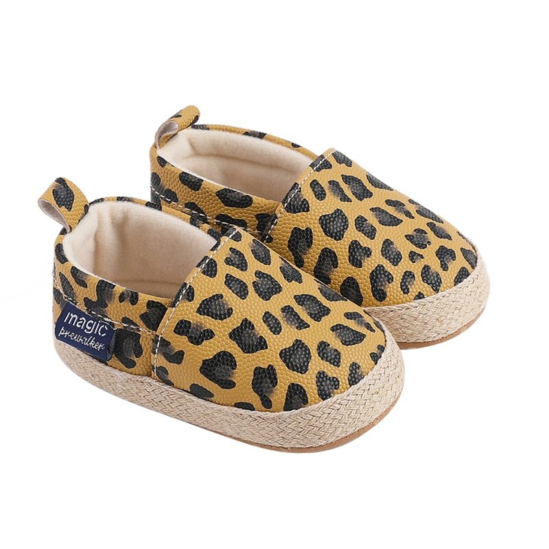 Sepatu bayi perempuan, sepatu anak perempuan motif macan tutul, sepatu flat kasual untuk bayi baru lahir balita