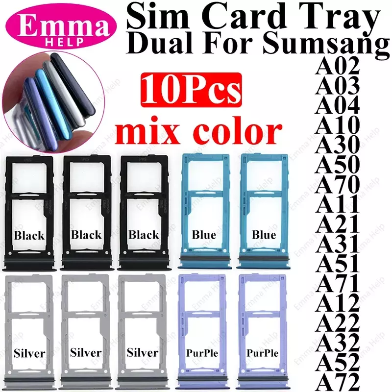 Sim 카드 홀더 삼성 갤럭시 A02 A03 A04 A10 A30 A50 A70 A12 A22 A32 A52 A72 A31 A51 A71 듀얼 카드 전화 Sim SD 카드 Trayn 칩 홀더 슬롯 어댑터 서랍 부품