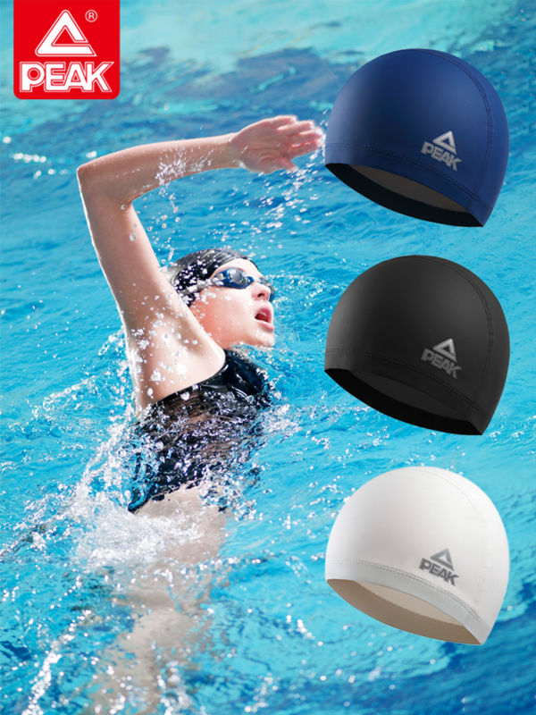 หมวกว่ายน้ำใช้ได้ทั้งชายและหญิงพร้อมยาง PU กันน้ำป้องกันหูผมยาวหมวกสระว่ายน้ำหมวกว่ายน้ำแบบบางเฉียบ