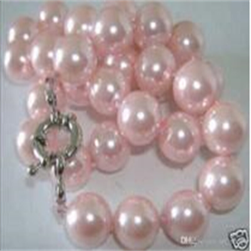Magnifique! Collier de perles rose coquillage du sud, 10mm, 18 pouces