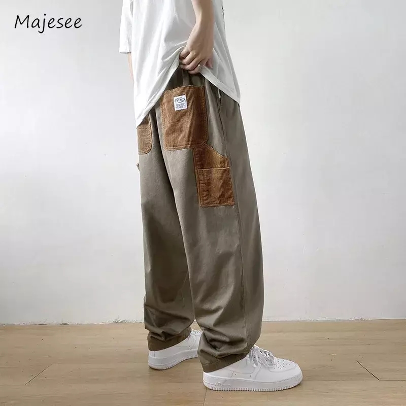 Pantalones Cargo holgados para hombre, ropa de calle masculina de estilo japonés, versátil, con bolsillos que combinan con todo, moda clásica de retazos Simple, primavera y otoño