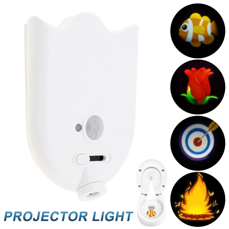 Proyector de luz nocturna para inodoro con Sensor de movimiento de cuatro patrones, decoración Linda para baño, Gadgets de baño, inodoro con interruptor de palanca